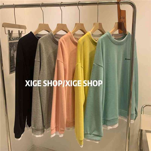 fake two round neck sweaters women's korean letter embroidery loose casual coat new spring 2021, Black
fake two round neck sweaters women's korean letter embroidery loose casual coat new spring 2021, Black
