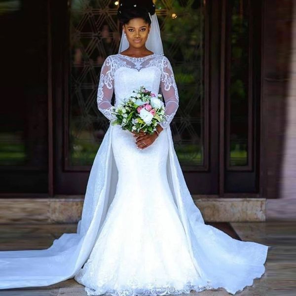 poet long sleeves bateau mermaid wedding dress plus size custom made bride gown detachable train welcomed by black girls, White
poet long sleeves bateau mermaid wedding dress plus size custom made bride gown detachable train welcomed by black girls, White
