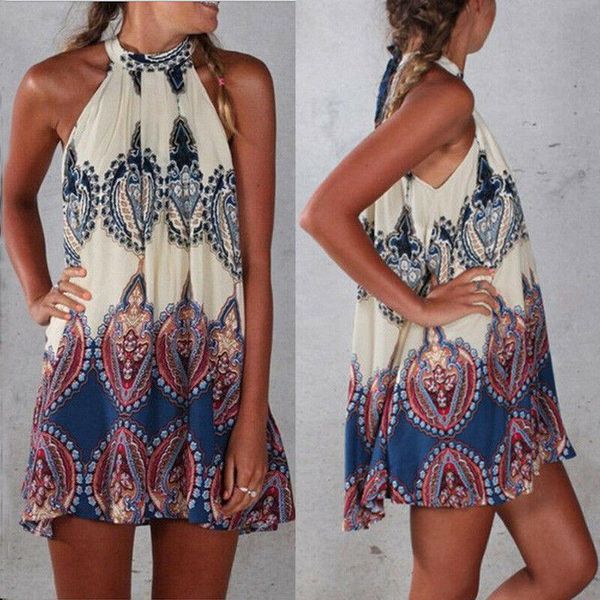 women summer casual sleeveless dress boho evening party beach halter neck short mini dresses sundress, Black;gray
women summer casual sleeveless dress boho evening party beach halter neck short mini dresses sundress, Black;gray