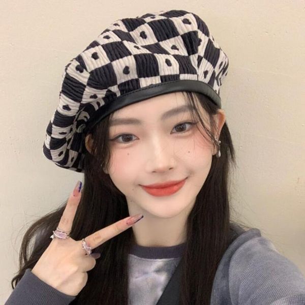 berets ins women red black plaid big casual hat round dome temperament fashion tide all-match spring autumn casqute, Blue;gray
berets ins women red black plaid big casual hat round dome temperament fashion tide all-match spring autumn casqute, Blue;gray