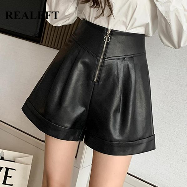 women's shorts realeft autumn winter black faux pu leather zipper 2021 high waist elegant short wide leg trousers female, White;black
women's shorts realeft autumn winter black faux pu leather zipper 2021 high waist elegant short wide leg trousers female, White;black