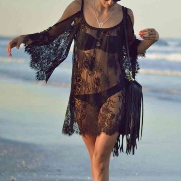 womens bikini cover up loose warp suspender hollow lace off shoulder beach dress crop summer swimwear, White;black
womens bikini cover up loose warp suspender hollow lace off shoulder beach dress crop summer swimwear, White;black
