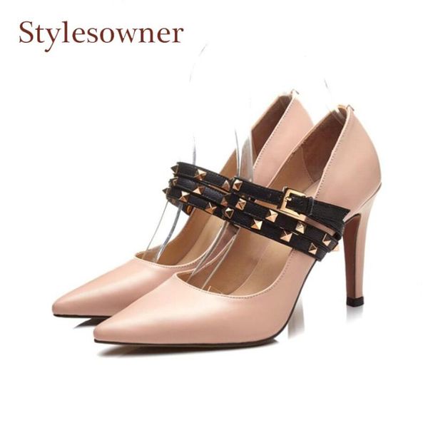 stylesowner rivet studded belt buckle women pumps genuine leather pointed toe stiletto high heel party shoes twowear shoes, Black
stylesowner rivet studded belt buckle women pumps genuine leather pointed toe stiletto high heel party shoes twowear shoes, Black