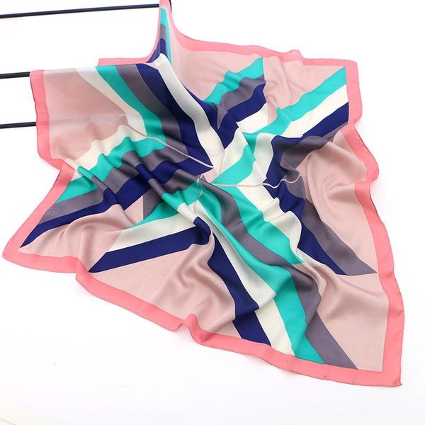 70*70cm silk scarf women small soft square decorative head scarf multicolor stripe print kerchief neck wrap bag office, Blue;gray
70*70cm silk scarf women small soft square decorative head scarf multicolor stripe print kerchief neck wrap bag office, Blue;gray
