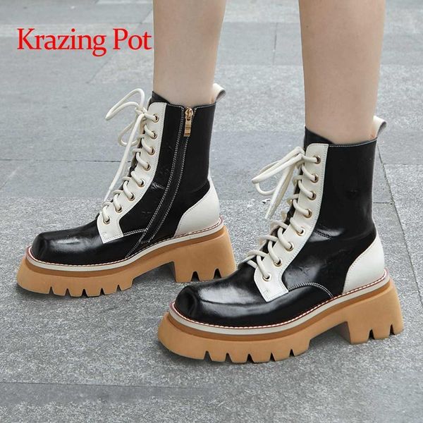 boots krazing pot cow leather round toe high heels mixed colors england style young lady streetwear cross-tied print ankle l59, Black
boots krazing pot cow leather round toe high heels mixed colors england style young lady streetwear cross-tied print ankle l59, Black