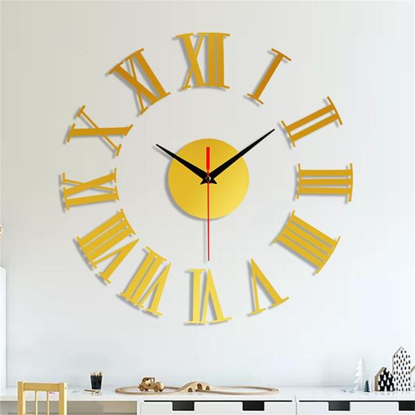 frameless diy wall mute clock 3d mirror surface sticker home office decor 12-hour display wall clock with time mark