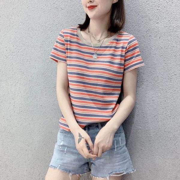 women's t-shirt femme 2021 striped knitted tees female round collar t shirt women slim short sleeve woman summer camiseta casual l69, White
women's t-shirt femme 2021 striped knitted tees female round collar t shirt women slim short sleeve woman summer camiseta casual l69, White