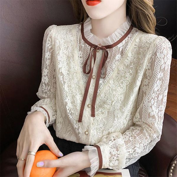 women's blouses & shirts plus velvehin section hollow lace shirt and 2021autumn winter elegant women blouse long-sleeved stand collar, White
women's blouses & shirts plus velvehin section hollow lace shirt and 2021autumn winter elegant women blouse long-sleeved stand collar, White