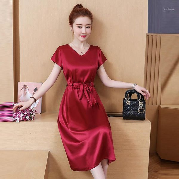 summer plus size loose silk dresses elegant female slim v-neck sashes large short sleeve lj3014 casual, Black;gray
summer plus size loose silk dresses elegant female slim v-neck sashes large short sleeve lj3014 casual, Black;gray
