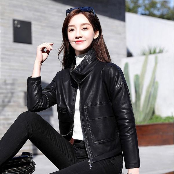 women's leather & faux 2021 fashion autumn jacket female casual motorcycle short pu biker soft outwear x603, Black
women's leather & faux 2021 fashion autumn jacket female casual motorcycle short pu biker soft outwear x603, Black
