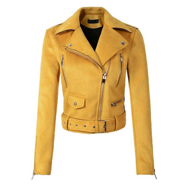 women's leather & faux fashion autumn winter yellow suede jacket women zipper belt short coat female punk outwear, Black
women's leather & faux fashion autumn winter yellow suede jacket women zipper belt short coat female punk outwear, Black