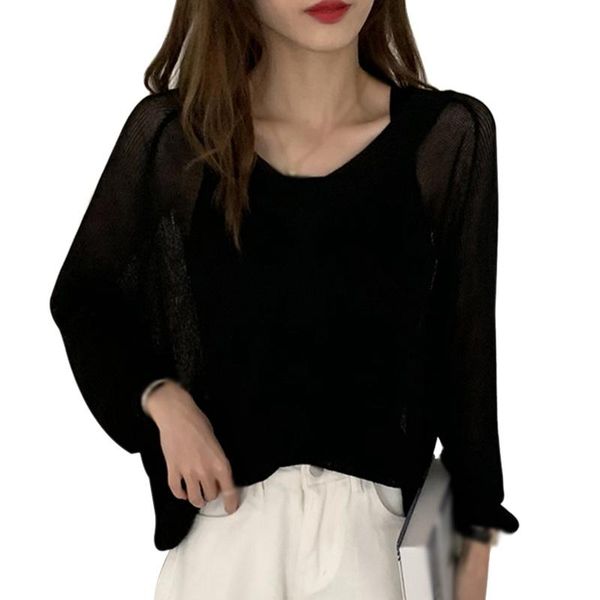 women's t-shirt summer women korean long sleeve shirt cropped knitted v neck thin ice silk sweaters sunscreen, White
women's t-shirt summer women korean long sleeve shirt cropped knitted v neck thin ice silk sweaters sunscreen, White