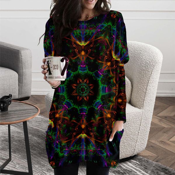 european and tie-dye style pattern spring and autumn long pocket t-shirt female elements round neck loose and comfortable home service, Black;gray
european and tie-dye style pattern spring and autumn long pocket t-shirt female elements round neck loose and comfortable home service, Black;gray