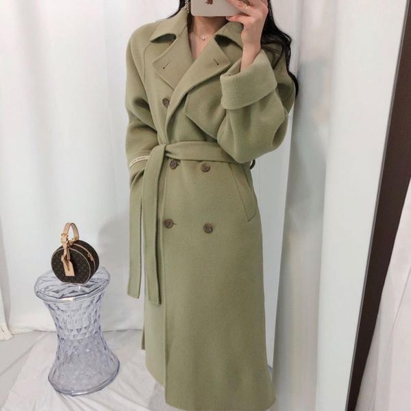 women elegant autumn winter slim long wool coat jacket double breasted woolen overcoat belt outerwear cardigan, Black
women elegant autumn winter slim long wool coat jacket double breasted woolen overcoat belt outerwear cardigan, Black