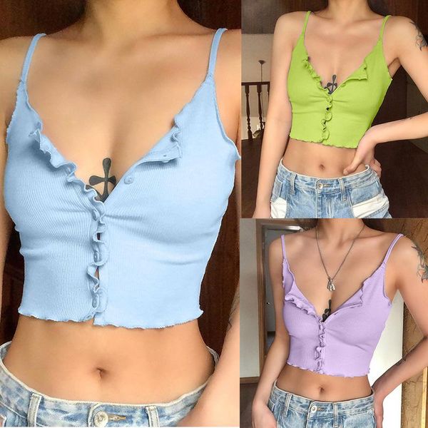 women's tanks & camis women summer clothes ruffled button low cut sleeveless crop tank, White
women's tanks & camis women summer clothes ruffled button low cut sleeveless crop tank, White