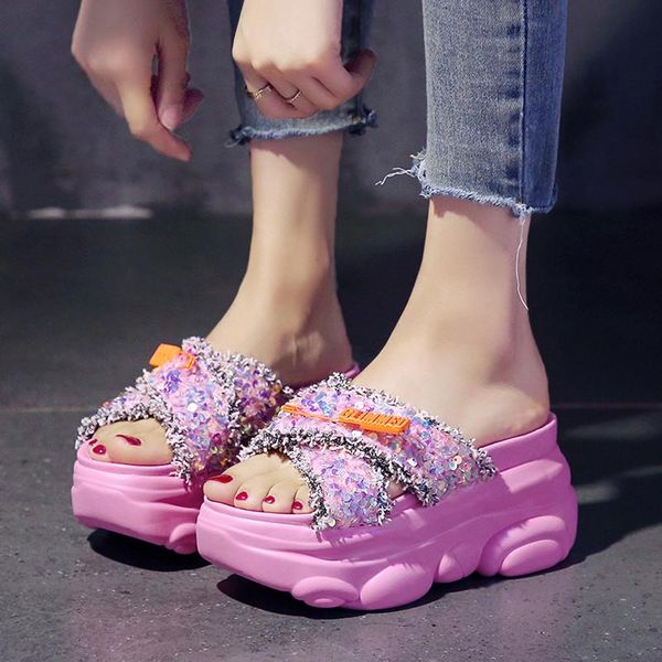slippers mixed colors platform open toe women summer outside casual wedges sandals for girl 8cm height increasing chunky slides, Black
slippers mixed colors platform open toe women summer outside casual wedges sandals for girl 8cm height increasing chunky slides, Black