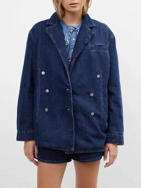 women's jackets ladies double-breasted blue denim jacket 2021 autumn long sleeve fashion women nothced coat outwear with pockets, Black;brown
women's jackets ladies double-breasted blue denim jacket 2021 autumn long sleeve fashion women nothced coat outwear with pockets, Black;brown