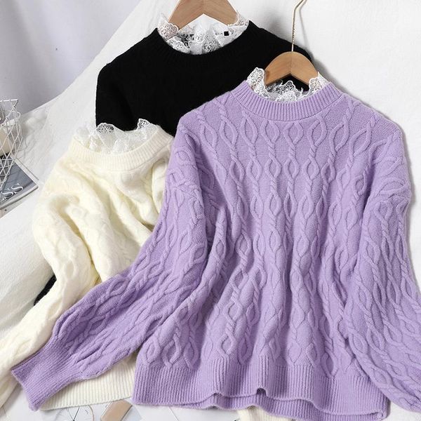 sweet fashion plaid sweater for women's winter wear with contrast color lace collar and fake two piece knitted top, White;black
sweet fashion plaid sweater for women's winter wear with contrast color lace collar and fake two piece knitted top, White;black