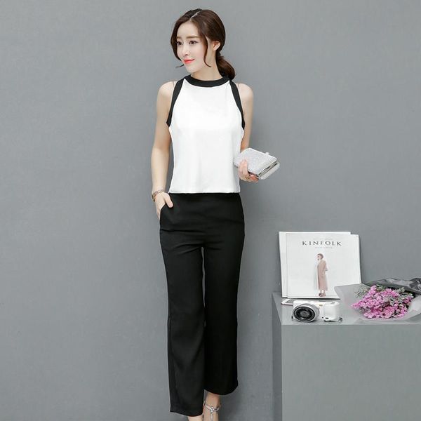 women's tracksuits a women sleeveless white blouse & black casual pant korea fashion chiffon suits summer loose wide-legged pants two-p, Gray
women's tracksuits a women sleeveless white blouse & black casual pant korea fashion chiffon suits summer loose wide-legged pants two-p, Gray