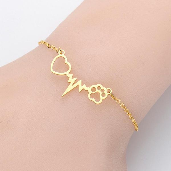 link, chain fashion simple heartbeat heart-shaped bracelet creative animal footprints 3-color metal hand charming girl jewelry gift, Black
link, chain fashion simple heartbeat heart-shaped bracelet creative animal footprints 3-color metal hand charming girl jewelry gift, Black