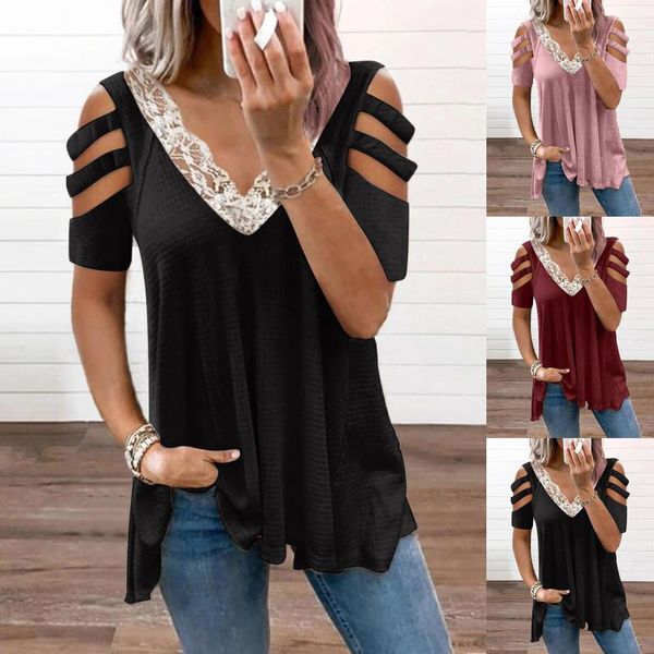 women's t-shirt summer women v-neck short sleeve stripe stitching lace t-shirts tunic causal pullover oversized tee plus size, White
women's t-shirt summer women v-neck short sleeve stripe stitching lace t-shirts tunic causal pullover oversized tee plus size, White