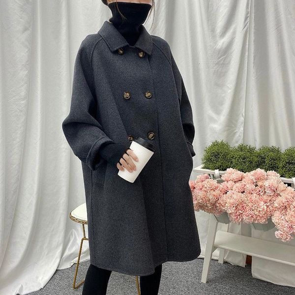 women's wool & blends 2021 autumn winter women fashion long loose coats female double-sided woolen jackets ladies casual overcoats q544, Black
women's wool & blends 2021 autumn winter women fashion long loose coats female double-sided woolen jackets ladies casual overcoats q544, Black