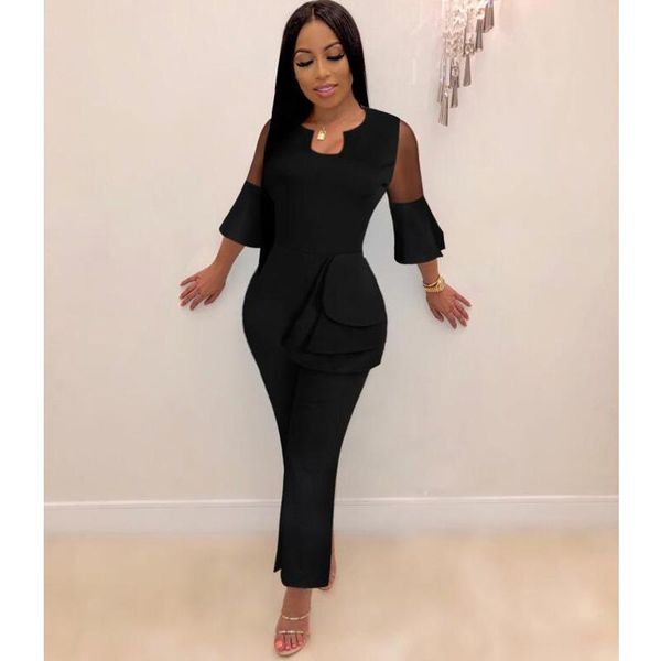 women's jumpsuits & rompers fashion mesh patchwork bell sleeve ruffles wide leg jumpsuit women office lady casual slim high waist long, Black;white
women's jumpsuits & rompers fashion mesh patchwork bell sleeve ruffles wide leg jumpsuit women office lady casual slim high waist long, Black;white