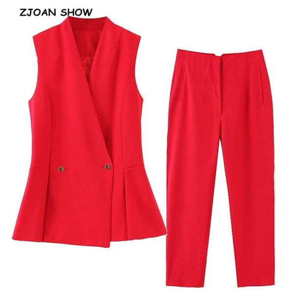 two piece dress 2021 stylish red double-breasted button women sleeveless blazer vest mid waist full length pants suits 2 pieces set, White
two piece dress 2021 stylish red double-breasted button women sleeveless blazer vest mid waist full length pants suits 2 pieces set, White