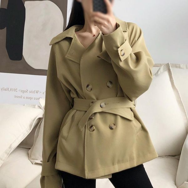 women's trench coats autumn vintage double breasted womens short coat turn down collar loose casual cardigan with belts 2021, Tan;black
women's trench coats autumn vintage double breasted womens short coat turn down collar loose casual cardigan with belts 2021, Tan;black
