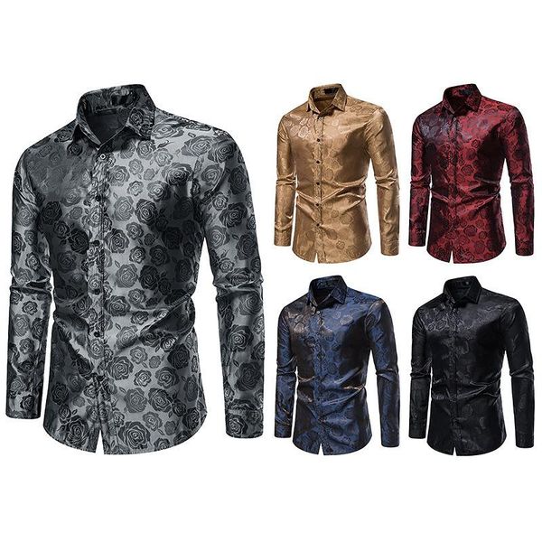 men's casual shirts 2021 fashion trend shirt autumn men's rose printed long sleeve slim camisa, White;black
men's casual shirts 2021 fashion trend shirt autumn men's rose printed long sleeve slim camisa, White;black