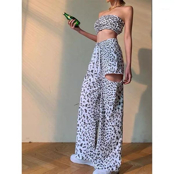 women's two piece pants streetwear outfit leopard print 2 set women bandeau tube bustier wide leg ripped loose trousers casual, White
women's two piece pants streetwear outfit leopard print 2 set women bandeau tube bustier wide leg ripped loose trousers casual, White