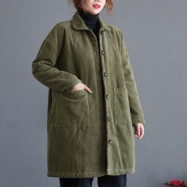 women's jackets plus velvet cotton clothing mid-length winter loose large size retro literary corduroy thick padded jacket coats y1335, Black;brown
women's jackets plus velvet cotton clothing mid-length winter loose large size retro literary corduroy thick padded jacket coats y1335, Black;brown