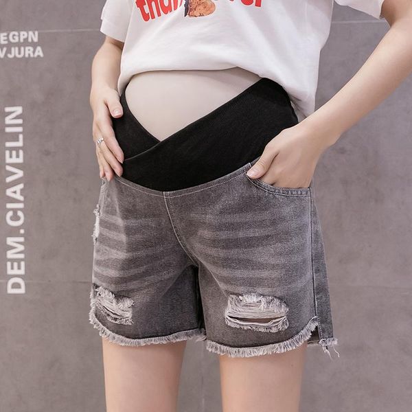 maternity bottoms 94440# jeans shorts summer hole decoration cropped denim pants belly support abdomen elastic waist, White
maternity bottoms 94440# jeans shorts summer hole decoration cropped denim pants belly support abdomen elastic waist, White