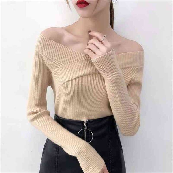 women slim off-the-shoulder knitted womens sweater bottoming shirt girl winter long sleeve pullovers sweaters korean clothes, White;black
women slim off-the-shoulder knitted womens sweater bottoming shirt girl winter long sleeve pullovers sweaters korean clothes, White;black