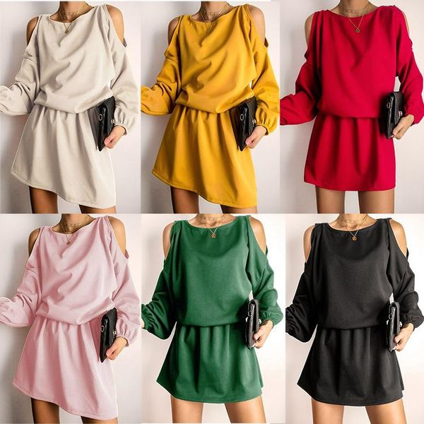 casual dresses elegant cold shoulder long sleeve dress 2021 autumn women elastic waistband short yellow pink green black, Black;gray
casual dresses elegant cold shoulder long sleeve dress 2021 autumn women elastic waistband short yellow pink green black, Black;gray