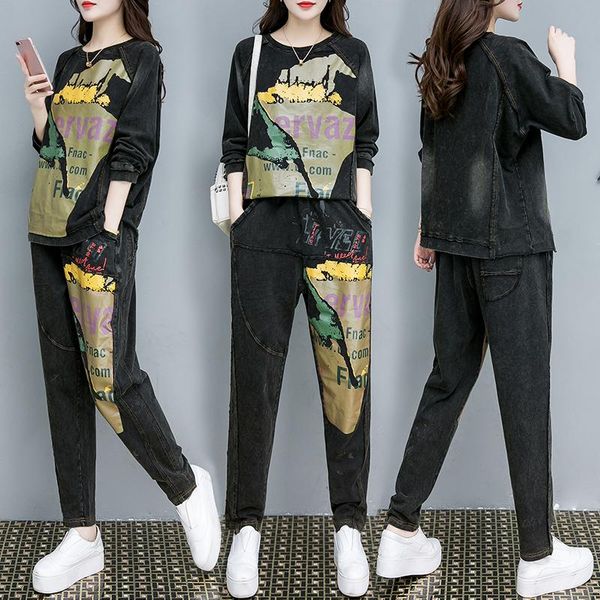 women's tracksuits 2021 spring fashion plus size loose letters printed denim +jeans suits female vintage large two-piece sets, Gray
women's tracksuits 2021 spring fashion plus size loose letters printed denim +jeans suits female vintage large two-piece sets, Gray