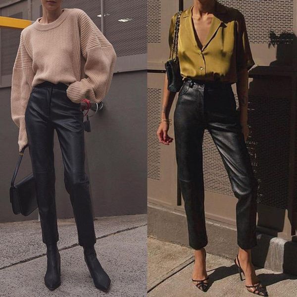 elastic high waist straight leather pants women loose patchwork faux leather trouser black fashion spring fall 2021 clothing, Black;white
elastic high waist straight leather pants women loose patchwork faux leather trouser black fashion spring fall 2021 clothing, Black;white