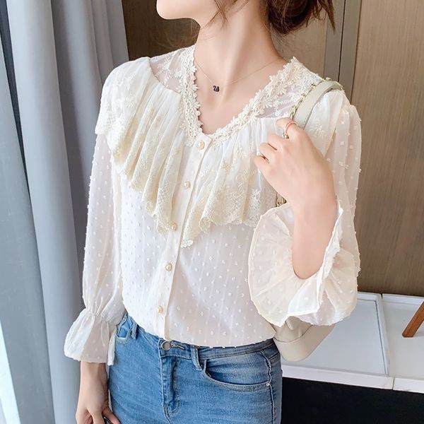 women's blouses chiffon cleavage v income sewing solid color trumpet sleeve shirt long spring superior 2021 mese, Black
women's blouses chiffon cleavage v income sewing solid color trumpet sleeve shirt long spring superior 2021 mese, Black