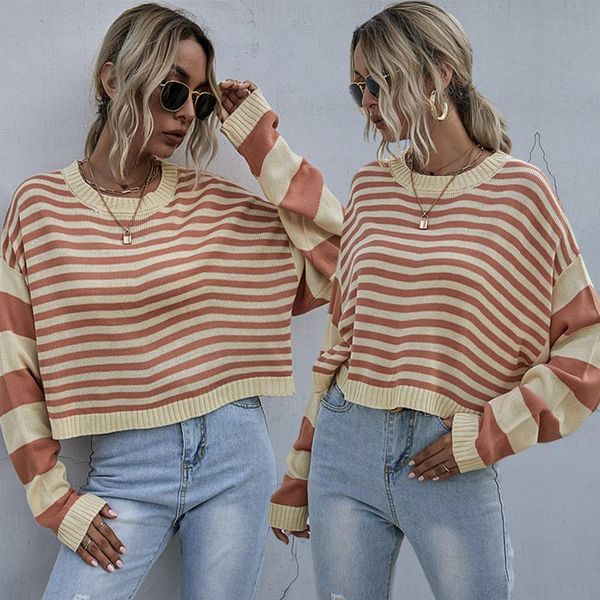 women's sweaters 2021 pullover striped contrast casual short sweater women fall/winter loose round neck all-match, White;black
women's sweaters 2021 pullover striped contrast casual short sweater women fall/winter loose round neck all-match, White;black