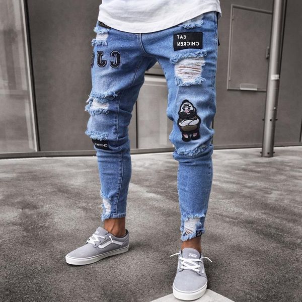 men's broken hole embroidered pencil jeans slim men trousers casual thin denim pants classic cowboys young man jogging pants, Blue
men's broken hole embroidered pencil jeans slim men trousers casual thin denim pants classic cowboys young man jogging pants, Blue