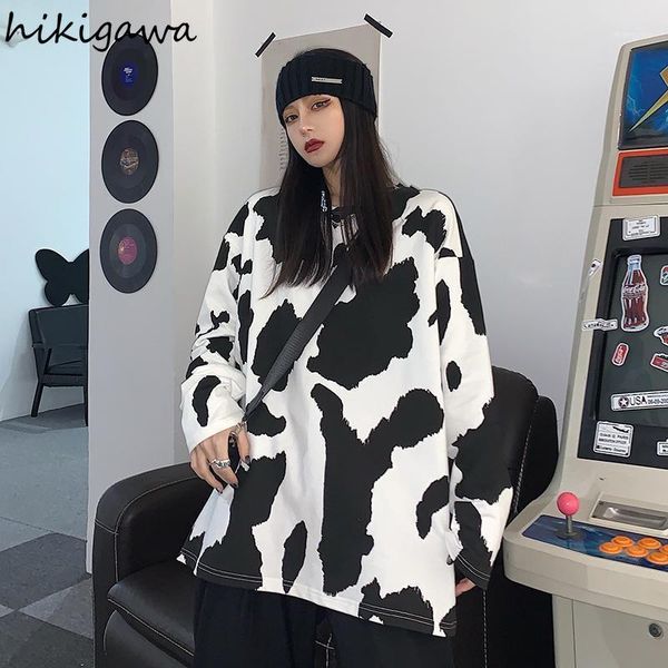 women's t-shirt hikigawa women shirt harajuku bf hip hop female dark cow print casual streetwear tees loose long sleeve o neck, White
women's t-shirt hikigawa women shirt harajuku bf hip hop female dark cow print casual streetwear tees loose long sleeve o neck, White