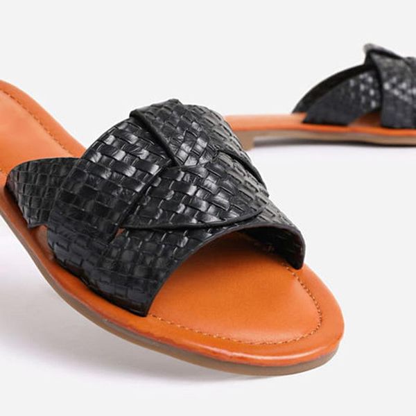 slippers cross woven flat heel shoes women blue braided open toe slides slip on ladies summer designer slipers, Black
slippers cross woven flat heel shoes women blue braided open toe slides slip on ladies summer designer slipers, Black