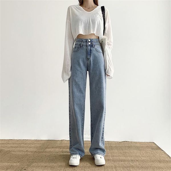 women's jeans autumn fashion double button straight wide leg pants high waist winter loose casual for women, Blue
women's jeans autumn fashion double button straight wide leg pants high waist winter loose casual for women, Blue