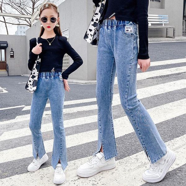 jeans girls flare spring casual elasticated fashion bottom small split pants teen stretch long trousers, Blue
jeans girls flare spring casual elasticated fashion bottom small split pants teen stretch long trousers, Blue
