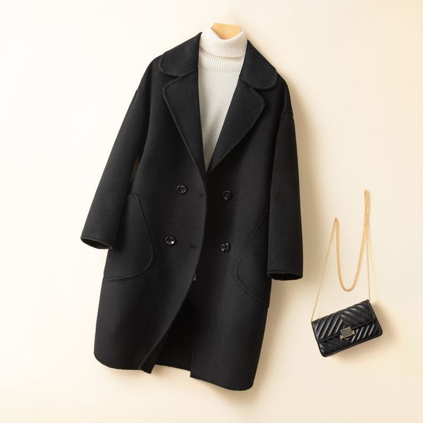 double face cshmere 2021 new korean high-end loose stylish female wearcoat spring lady long wool jacket w13 svkq, Black
double face cshmere 2021 new korean high-end loose stylish female wearcoat spring lady long wool jacket w13 svkq, Black