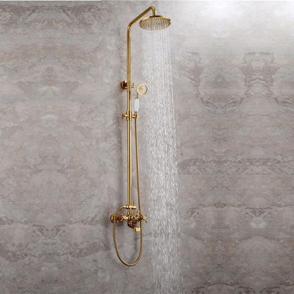 bathroom shower set solid brass gold rainfall shower faucet wall mounted head with handheld faucets
bathroom shower set solid brass gold rainfall shower faucet wall mounted head with handheld faucets