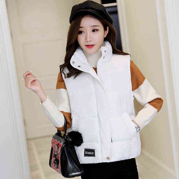 2017 winter slim fit short cotton vest women's cardigan solid color stand collar sleeveless thickened down, Black;white 
2017 winter slim fit short cotton vest women's cardigan solid color stand collar sleeveless thickened down, Black;white