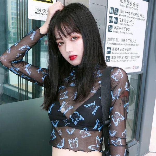 women's t-shirt hipster summer sun protect basic short length streetwear thin cool women gothic transparent mesh butterfly t shirt, White
women's t-shirt hipster summer sun protect basic short length streetwear thin cool women gothic transparent mesh butterfly t shirt, White