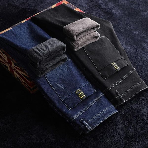 men's jeans 2021 fleece korean style slim feet autumn and winter plus stretch casual thick trousers, Blue
men's jeans 2021 fleece korean style slim feet autumn and winter plus stretch casual thick trousers, Blue