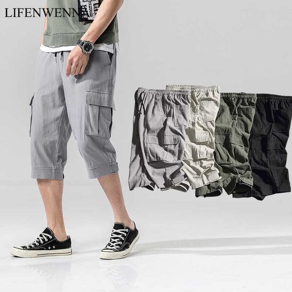 men's summer cargo shorts brand solid elastic waist shorts men cotton linen breathable casual short pants plus size 5xl 210528, White;black
men's summer cargo shorts brand solid elastic waist shorts men cotton linen breathable casual short pants plus size 5xl 210528, White;black